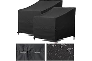 F&J Outdoors Garden Chair Covers Dining Chair Cover Waterproof UV Resistant Heavy Duty Durable Waist Drawstring Tight Windproof Furniture Cover for Garden Chairs, Black, 71x76x66/91cm, 2 pack
