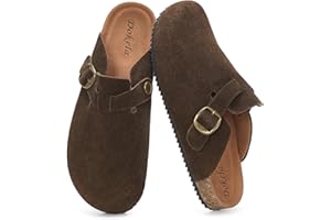 DOKELA Zoccoli Uomo Sabot Donna Cuir Nubuck Ciabatta Comode Pantofole in Pelle Antiscivolo Scarpa con Sottopiede in Sughero