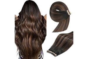 YDDM Extension Adhesive Cheveux Naturel 40pcs 60cm 50g Noir naturel mélangé à du marron Adhesive Extension Cheveux Naturel Adhesif Extension Adhesive Tape In Hair Extension(24Inch,1B/1B/6#)