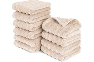 ‎PURE LABEL Pure Label Gasthandtuch - 10er-Pack 30x50cm aus 100% Baumwolle - saugstark, schnelltrockend & weich - Gästehandtuch mit Anhängeschlaufe - Oeko-TEX Zertifiziert - Beige