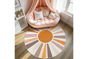 STARUIA Boho Sun Round Washable 6Ft Area Rug for Living Room, Soft Non-Slip Boho Rainbow Kids Nursery Orange Throw Rug Carpet for Bedroom, Circle Colorful Kitchen Rug for Classroom Office Dining Room