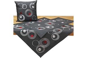 Quinnyshop Moderne Kreise Kringel Tischläufer ca. 40 x 85 cm Polyester, Grau