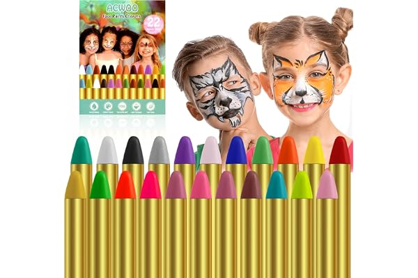 ACWOO Face Paint Crayons Kit, 22 färger Säkra, giftfria ansiktskroppskritor för barn Barn, Ljusa färger Body Paint Kit för Ha