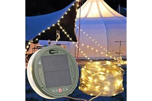 UOUNE Solar Camping String Lights, 39FT/12M 120LED Outdoor String Lights with 8 Lighting Modes, Quick Storage, Stowable Lights for 3600mah Power, Type-C Charging, Portable Camping Lights Warm White