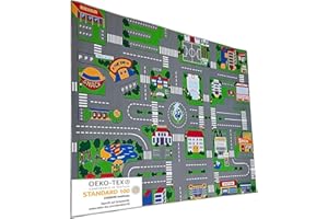 ‎ENTRANDO Entrando Spielteppich Straße 100x150 cm - Auto Teppich für Kinderzimmer mit Straßen & Häusern - Rutschfester Kinder Teppich schadstofffrei - ideal für kleine Autofans & Kleinkinder