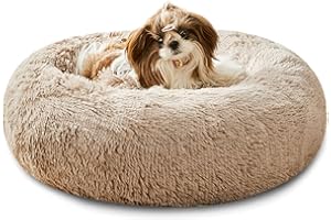 WESTERN HOME WH Western Home Dog Bed Round Cat Bed Dog Cushion Fluffy Cat Cushion Soft Cat Basket Doughnut Plush Dog Bed for Small and Medium Dogs Cats 50 cm Brown
