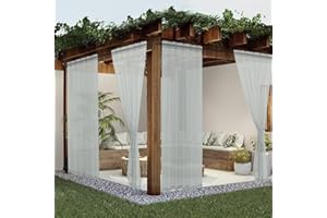 youleyar Sheer Outdoor Curtains for Patio Waterproof 2 Panels Linen Look Rod Pocket Indoor Grey Voile Curtain for Living Room, Bedroom, Porch, Pergola, Cabana, Gazebo(52x108 Inch, Grey)