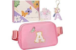 ONETOALL Gifts for 7 8 9 10 Year Olds Girls, Initial Bumbags for Kids Gifts, Lightweight Crossbody Bags, Waist Bag & Fanny Pack with Key's Chain