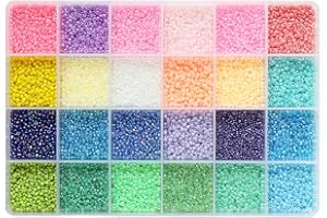 VOOMOLOVE About 15600pcs 2mm 12/0 Glass Seed Beads 24 Colors Loose Beads Kit Bracelet Beads with 24-Grid Plastic Storage Box for Jewelry Making