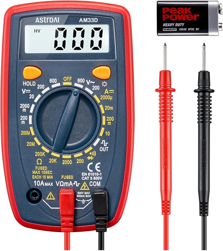 AstroAI Digital Multimeter Voltmeter Ohmmeter Ammeter Multi Tester Meter with Backlit LCD Electronic Test Meter Measures Voltage, Current, Resistance; Tests Continuity, Diode(Blue)