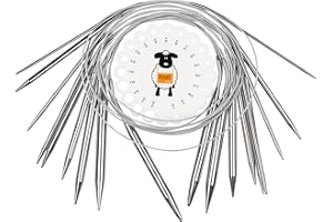 Coopay Edelstahl Rundstricknadel Set, 9 Stück Rundstricknadeln 100 cm mit Nadellehre, Runden Stricknadeln für Socken Pullover Kragen und Ärmel, 2,5-10 mm Professionelle Stricknadeln Rundstricknadel