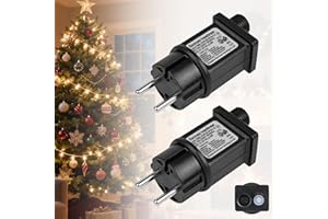 GuKKK 31V 6W Clignoteur Pour Guirlande, 2 pièce Transformateur LED d'Alimentation, Adaptateur Pilote Basse Tension IP44 avec 8 Modes, Minuterie et fonction Mémoire pour Guirlande, Décorations de Noël