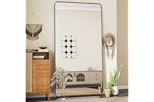 ‎KOONMI Koonmi Standspiegel mit abgerundeten Ecken, 76 x 171 cm Ganzkörperspiegel mit Ständer, großer Fußboden Standspiegel Ganzkörperspiegel Wand Hänger für Schlafzimmer, Wohnzimmer, Schwarz