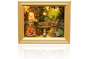 Cuteefun Miniature DIY Dolls House Kit, Wooden Photo Frame Style Doll house Kit with Furniture, LED Warm Light, Handmade Crafts for Adults Birthday, Valentine's Day Father's Day(Squirrel House)