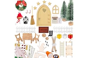 YUNSTK Wichteltür Zubehör Weihnachten Set, Wichtel Tür Nissedor mit Holzleiter Schlitten Wichtelschablone Wichteltür Baustelle Weihnachtsbaum Kranz Teppich Zaun Postfach, Miniatur Elfentür Feentür