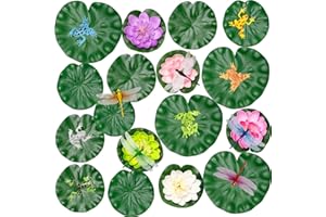Sxutop 28 STK Schwimmende Teichdeko Seerose Künstliche Seerosen Klein Schwimmende Blumen Künstlicher Schaumstoff Seerosenblätter Wasserlilie Deko mit Libelle Frosch für Teich Garten Dekor(10/13/17cm)