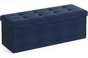 SONGMICS Hopfällbar Förvaringsbänk i Linneoptik, Sittpuff, 131 L Kapacitet