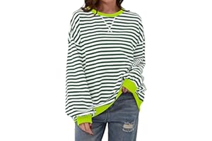 Chicrise Femme Sweat Oversize Color Block Rayé Pull Col Rond Automne Hiver Top Casual