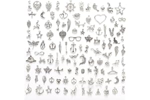 Wodasi Antico Argento Assortiti Ciondoli Fai da Te, 150Pcs Misti Stili Retrò Argento Ciondolo Charm per Gioielli fai da te, Portachiavi, Bracciale, Collana, Orecchini, Gioielli Decorazione