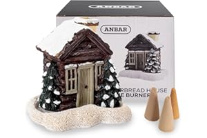 Anbar Backflow Incense Cone Burner Log Cabin, Gingerbread House, Christmas, Fall, Winter, Seasonal, and Holiday Home Decor, Decorative Living Room, Bedroom, or Kitchen Ornament (Winter Log Cabin)