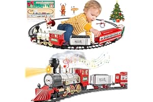 BUOAZR Trenino Elettrico per Bambini, Classico Treno Vapore Giocattolo con Fumo, Luci e Suoni, Trenino Sotto Albero di Natale, Trenino Elettrico di Natale con 4 Carri Treno, Decorazioni Natalizie