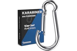GARSIDURO® 10pz Moschettone in acciaio inox 4x40mm - Moschettoni a scatto per impieghi gravosi in acciaio inox AISI 316 - Moschettone con chiusura a scatto per portachiavi, pesca, outdoor | 4x40