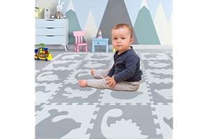 Yostrong® EVA Gomma Tappeto Gioco Bambini Per Puzzle | Tappetino Neonato Gattonamento, 20 Pezzi Con Puzzle di Animali Con Bordo Dritto. Bianco, Grigio chiaro. YP-60(AL) b20S18