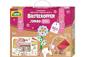 Lena 42664 Jumbo pysselväska med 800 delar i pastellfärger, material för pyssel, med mossgummi, färgpapper, strass, pompon, band, knappar, kullerögon och mycket mer, från 5 år