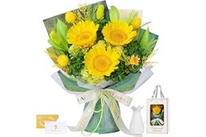 MAMAMIKO Ramo de Girasoles con Jarrón, Ramo de Flores Eterno, Flores Preservadas Reales, Regalos para Mujer, Esposa, Novia, Regalos para Ella en Cumpleaños, Aniversario, Día de La Madre (Girasol)