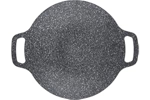 FOTABPYTI Plaque de barbecue ronde antiadhésive, revêtement en pierre, poêle ronde coréenne en aluminium concave convexe particule pour camping voyage (30 cm)