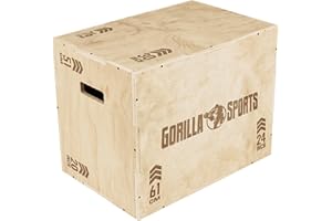 ‎GORILLA SPORTS GORILLA SPORTS® Plyo Box - mit 3 Sprunghöhen, 76x51x61cm, bis 200/500kg Belastbar, aus Holz, Braun/Schwarz - Jump Box, Sprungbox, Plyometric Plattform, Plyometrisches Training, Sprungtrainer, Plyobox