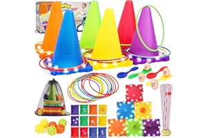 Eocolz Light Up Pylonen Kinder Outdoor Spiele Wurfspiel Cornhole Spiel Outdoor Gartenspielzeug Ringwurfspiele Kinder Kegelspiel Parcours Sitzsäcken Bällen Eierlauf Rasenspiel Geburtstagsfeier/Ostern