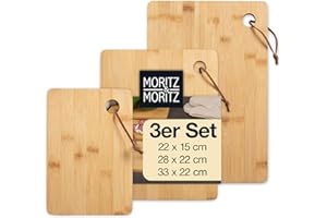 Moritz & Moritz 3X deski do krojenia z bambusa - 33x22 / 28x22 / 22x15 cm - zestaw 3 drewnianych desek do krojenia - drewniana deska do krojenia do krojenia, przyprawiania i serwowania