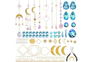 UXORSN 370Pcs Crystal Suncatcher Kits DIY Sun Catchers Making Set Stained Crystals Beads Gold Pendants with Chain Rainbow Maker Hanging Prisms for Window Indoor Outdoor Garden Decor