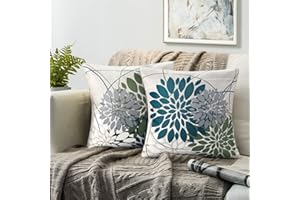 RYBORNAMENT Funda Cogin Azul Verde 45x45 Cojines Fundas Geometrico Florales Funda De Cojin Lino Juego De Cojines Verano 2 Piezas Decorativo Fundas Cojin Para Muebles De Porche De Patio Al Aire Libre Decor