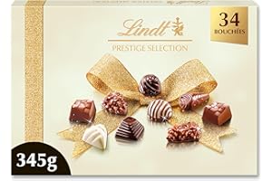 Lindt - Boîte PRESTIGE SÉLECTION Assorti- Assortiment de Chocolats au Lait, Noirs et Blancs - Idéal pour Noël, 345g