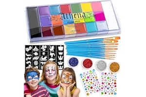 Axinyijia Pintura Cara Niños 15/10/20 Colores, Set de Maquillaje para Niño con Plantillas, Pinceles Profesionales, Diamond Stickers Face Painting Kit Pintacaras Infantil (20 colores)
