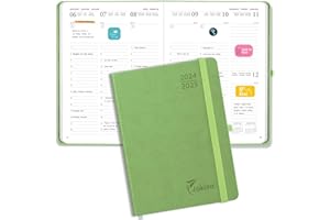 Jokisa Kalendarz na rok 2025, kalendarz książkowy A5, terminarz 2025, z terminarzem tygodniowym, 1 tydzień, 2 strony - 30 minut przerwy - sierpień 2024-grudzień 2025 (22 x 16 cm) (Zielony)
