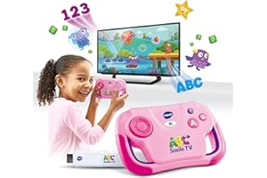 Vtech ABC Smile TV pink – Kabellose Lernkonsole mit HDMI-Stick für den Fernseher mit 15 Spiel-Level für stundenlangen Lernspaß – Für 3-7 Jahre - Deutsch