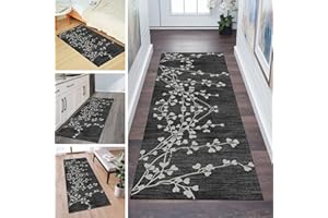 QQrunner Läufer Teppich Flur rutschfest 70x150cm Küchenteppich Vintage Schwarz Waschbar Meterware Schlafzimmer Korridor Teppichläufer Lang, Länge Anpassbare, 60/70/ 80/90/ 100/110/ 120cm Breit