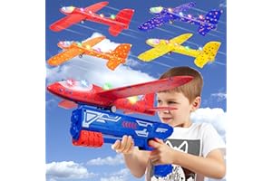 HONGTEYA 4 Pack Airplane Launcher Toys,Foam Throwing Glider Plane with Catapult Gun,Fun Outdoor Shooting Game for Kids Boys Girls Age 4-12 Gifts for Children