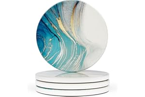 Naivasha Homeware Marble Coasters Set of 4 - Stunning Decorative Coasters in GLOSS Finish, Elegant Stone Coasters with Cork Bottom - Aqua