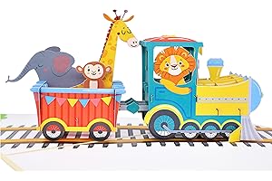 MOKIO® Biglietto Auguri Pop-Up – Trenino con animali – Biglietto regalo 3D per un compleanno, Biglietto d'auguri per ragazze e ragazzi
