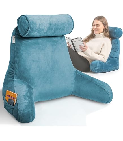 Grand Coussin De Lecture Avec Accoudoirs - Support Dorsal Pour Lit Et Canapé 75x50CM Bleu
