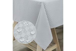 WELTRXE Square Tablecloth Water Resistant Polyester Table Cloth Checkered Plaid Dining Table Cover Spill Proof for Home Restaurant Party Buffet, Silver Grey,140 * 140cm
