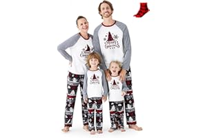 PATPAT Weihnachtspyjama Familie Set - Christmas Pyjama, Matching Pyjamas Couple, Partner Pyjama, Weihnachtsoutfit Familie, Pyjama Set für Vater Mutter Kinder Kids Baby mit Socken