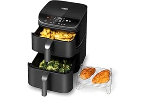 ‎COSORI COSORI Airfryer, Heißluftfritteuse 2 Kammern, 10,8 L Heissluftfritteuse, Innovative Mehrfach-Luftgeschwindigkeit, Spart 41 Prozent Platz, Inklusive Rezeptbuch und Edelstahl-Rost, Silbergrau