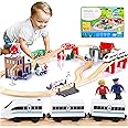 Green series Kinderplay Wooden Train Set | Train Toy - Wooden Train Track | Train Set for 3 year Old Boys, 80 pcs, 378 cm long | Railway Ride On Battery | Police Station, GS0010
