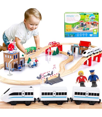 Train Électrique Enfant Avec Télécommande - Compatible Rails En Bois Thomas Brio - Locomotive à Piles Avec Sons Et Lumières - 6