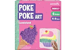 jackinthebox Poke Poke Art – Candyland Theme Elements Like Cupcake, Candy, Ice Cream, Lollipop, Donut, Candyfloss, Mess-Free Sewing Art for Kids, Great Gift for Girls and Boys Ages 4 5 6 7 8